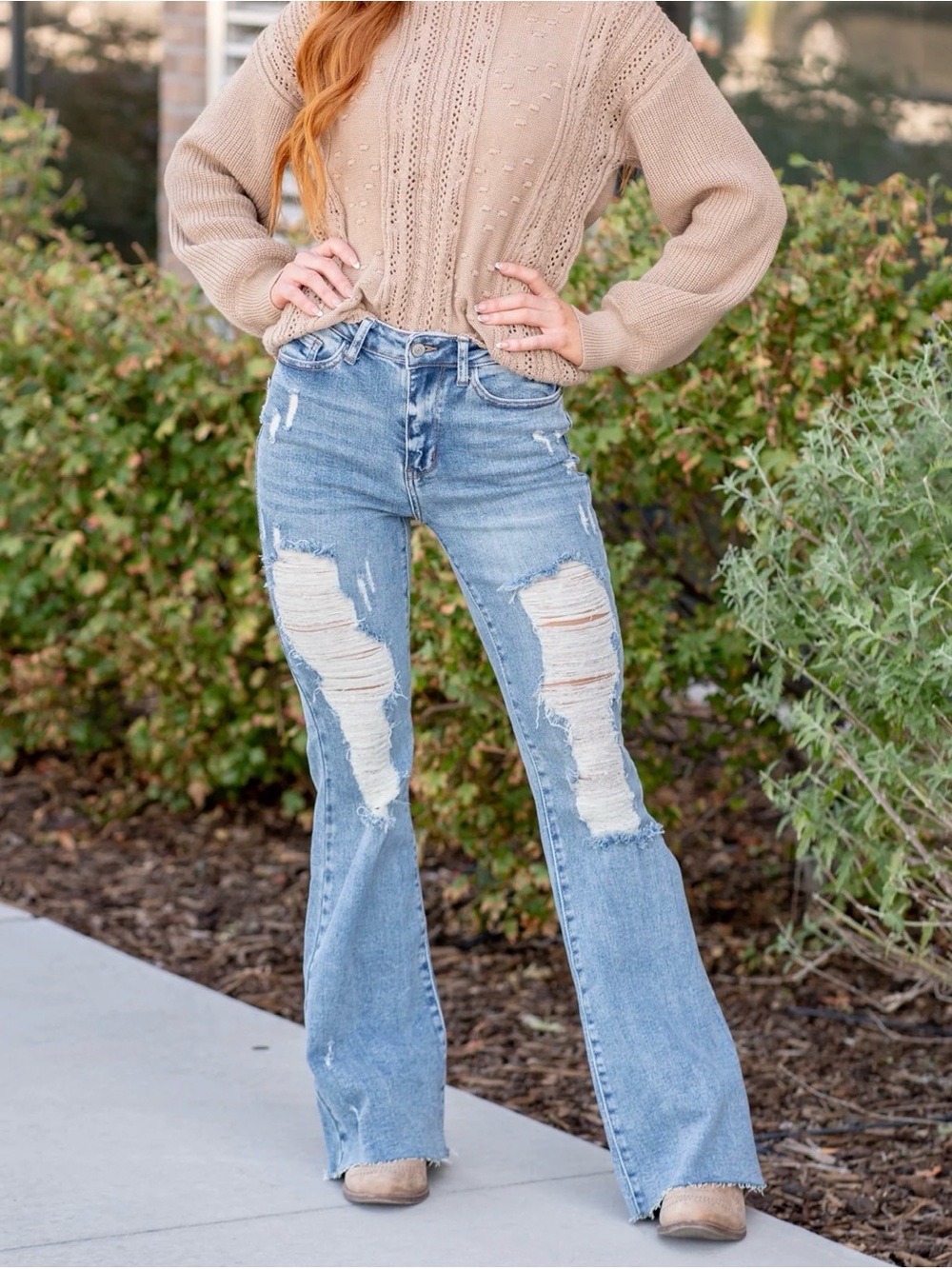 NWT Judy Blue Light Blue Distressed Wide Leg Flare Jeans